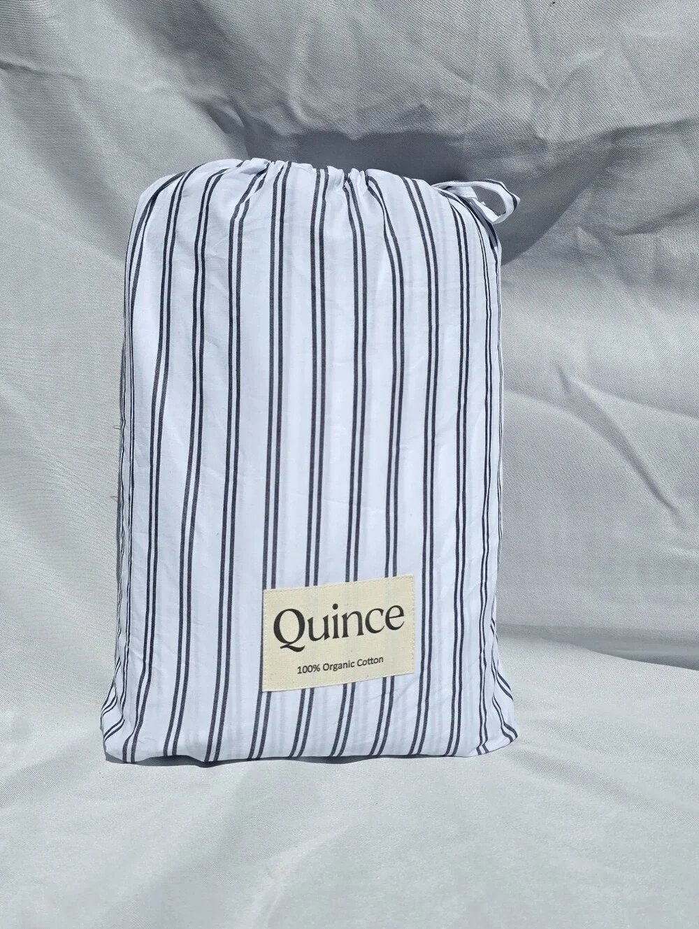 NWOT Quince Full / Queen Organic Crisp Percale Duvet Cover Navy Double Stripe